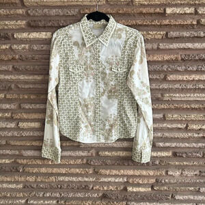 Decoded Patchwork Boho Print Button Front Shirt Size Large